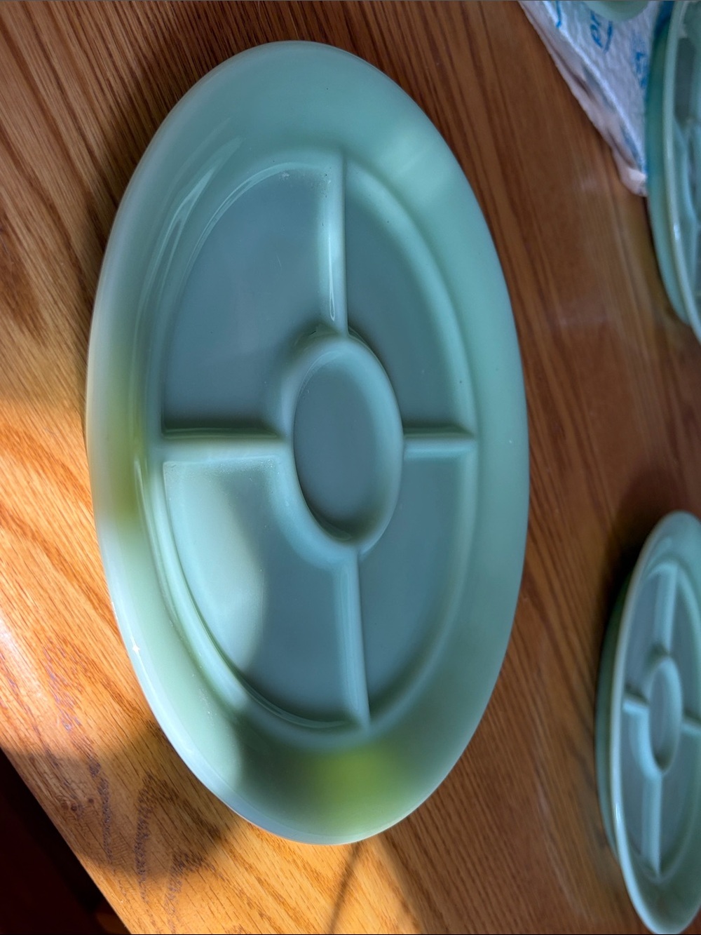Vintage Fire King Jadite Green Divided Serving Plate Heavy Restaurant Ware 1A